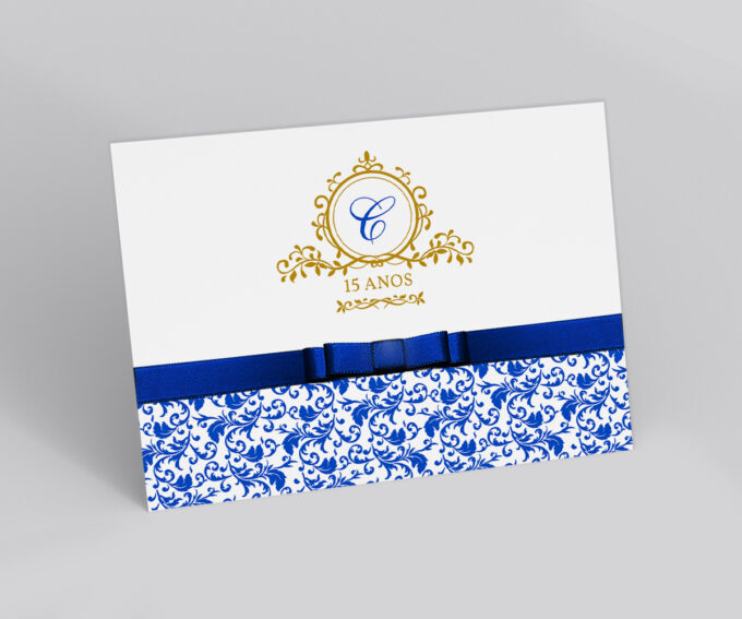 Convite para Debutante Aniversário15 Anos Azul Royal e Dourado