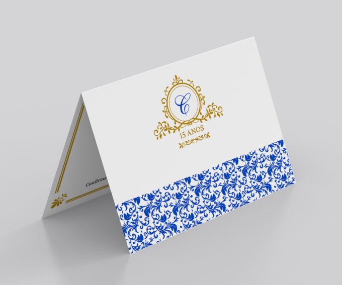 Convite para Debutante Aniversário15 Anos Azul Royal e Dourado