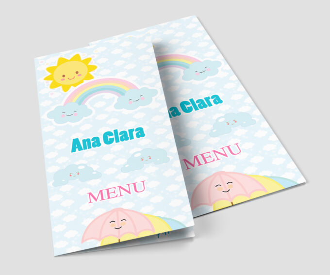 Menu Cardápio Infantil Chuva de Amor Nuvem Chuva de Benção