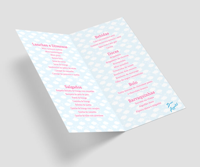 Menu Cardápio Infantil Chuva de Amor Nuvem Chuva de Benção