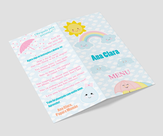 Menu Cardápio Infantil Chuva de Amor Nuvem Chuva de Benção