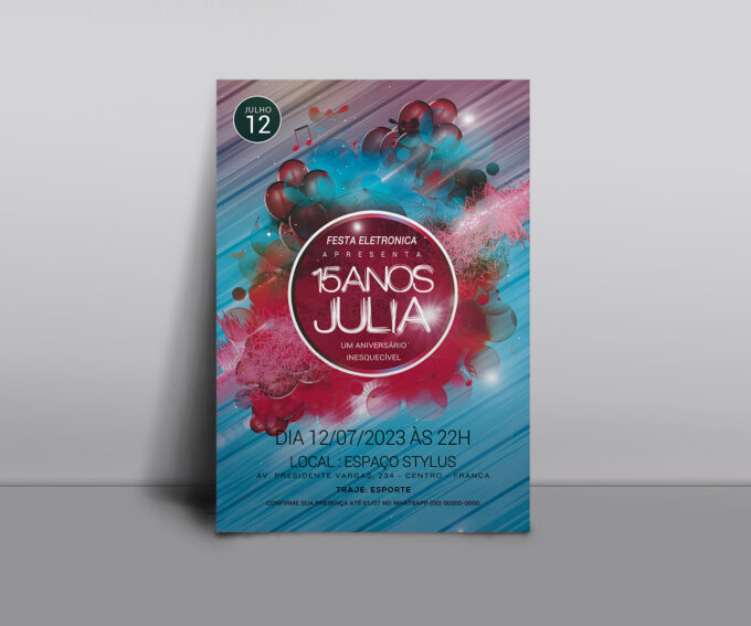 Convite Envelope Preto Meia Lua 15 Anos Personalizado Azul Turquesa e Preto