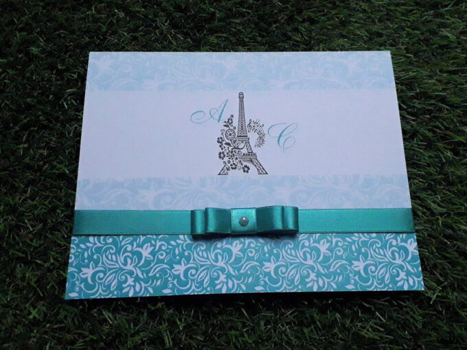 Convite Personalizado Aniversário 15 Anos Azul Tiffany e Preto Torre Eiffel