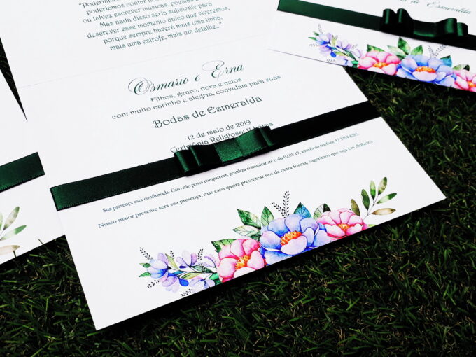 Convite Personalizado Bodas de Esmeralda Casamento Floral Verde