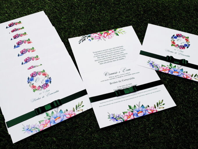Convite Personalizado Bodas de Esmeralda Casamento Floral Verde