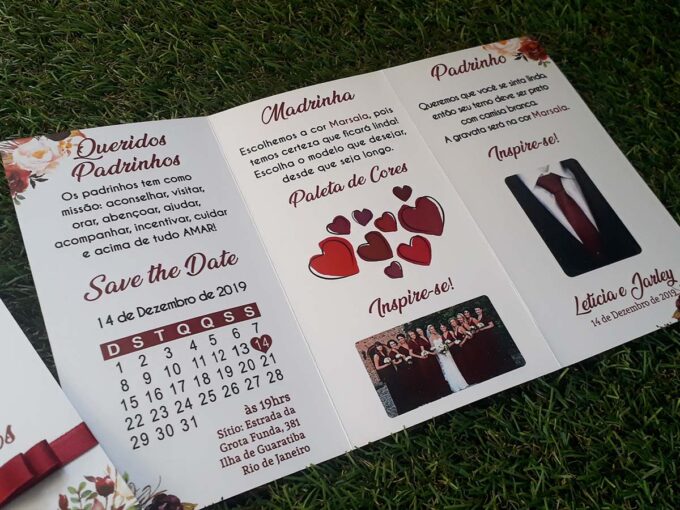 Convite Manual de Padrinhos Floral Marsala Personalizado