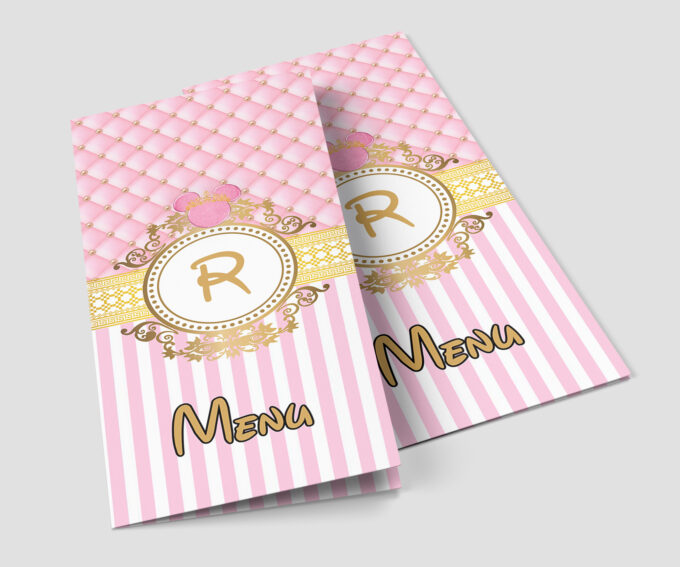 Menu Cardápio para Aniversário Infantil Minnie Realeza Rosa