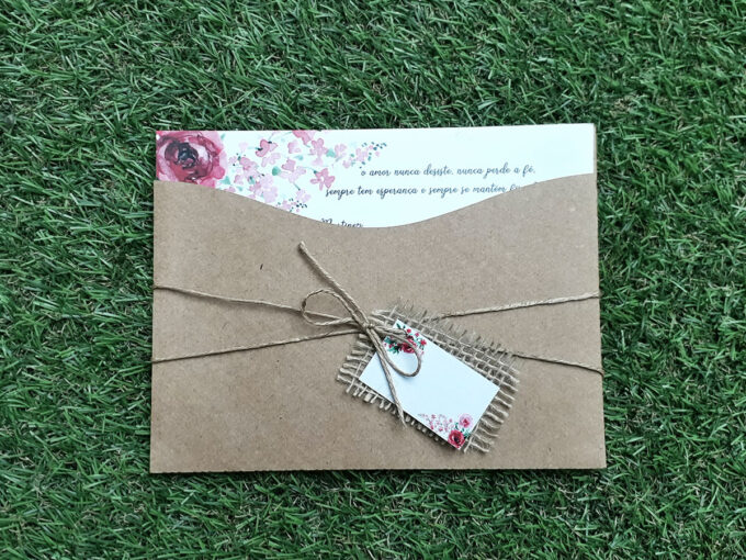Convite Casamento Rústico Floral Marsala com Sisal Personalizado
