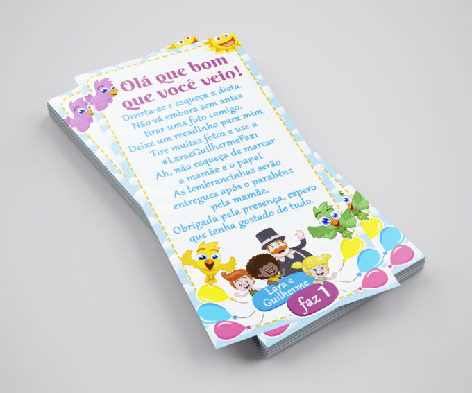 Menu Cardápio ou Agradecimento para Aniversário Infantil, Mundo Bita