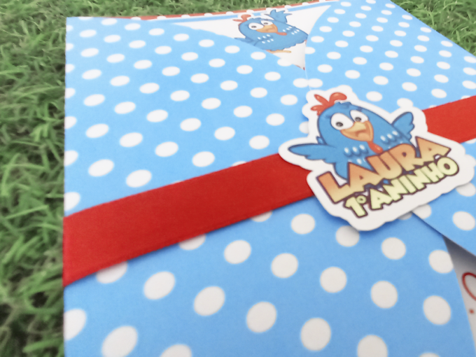 Convite Personalizado para aniversario Tema Galinha Pintadinha Poa Azul
