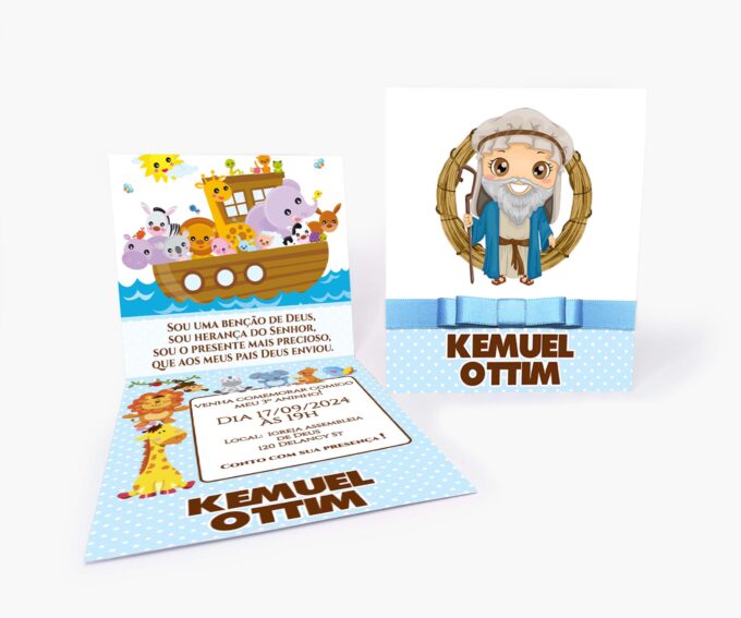 Convite Infantil Arca de Noé Tema Menino Personalizado