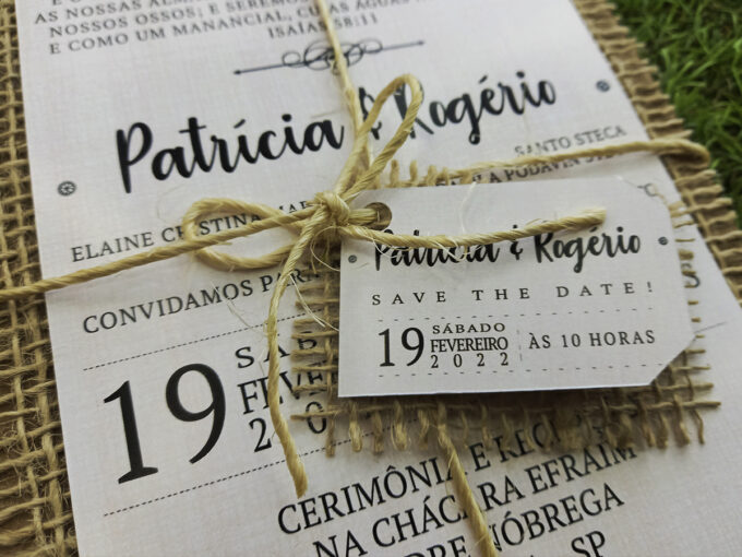 Convite de Casamento Rústico Com Juta Personalizado
