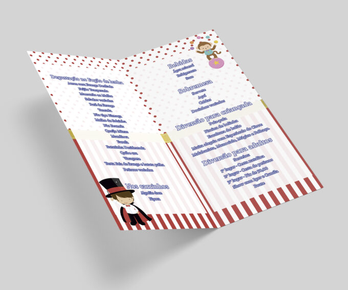 Menu Cardápio Personalizado Infantil Tema Circo Bordô
