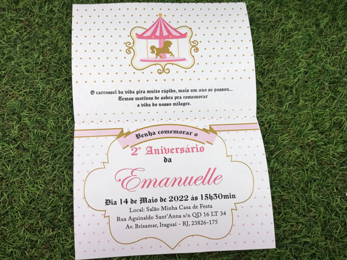 Convite Para Aniversário Tema Carrossel Encantado Rosa