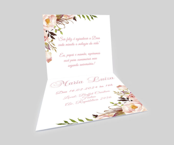 Convite para aniversario Infantil Floral Rose