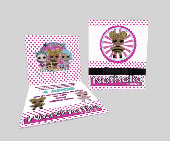 Convite para aniversario Infantil Personalizado Lol Surprise Rosa