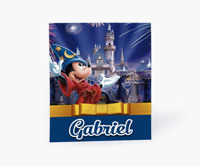 Convite Personalizado Infantil Azul, Tema Mickey Mágico Feiticeiro