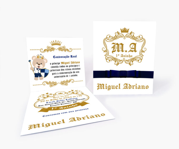Convite Infantil Personalizado Tema Realeza Ursinho