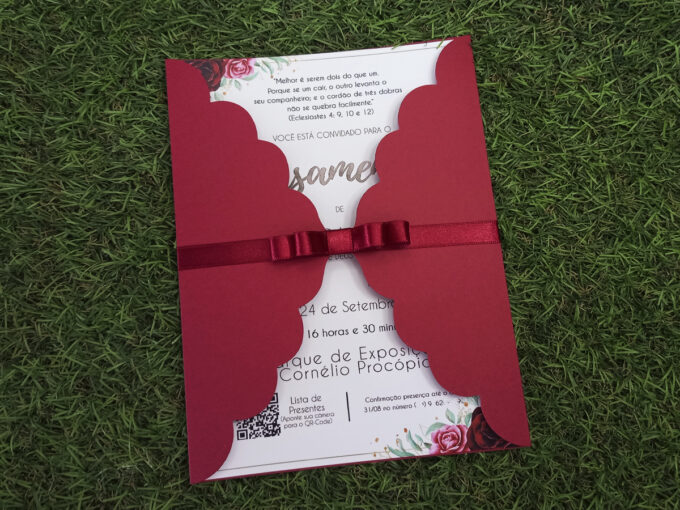 Convite de casamento com envelope Marsala Bodas Aniversário Floral