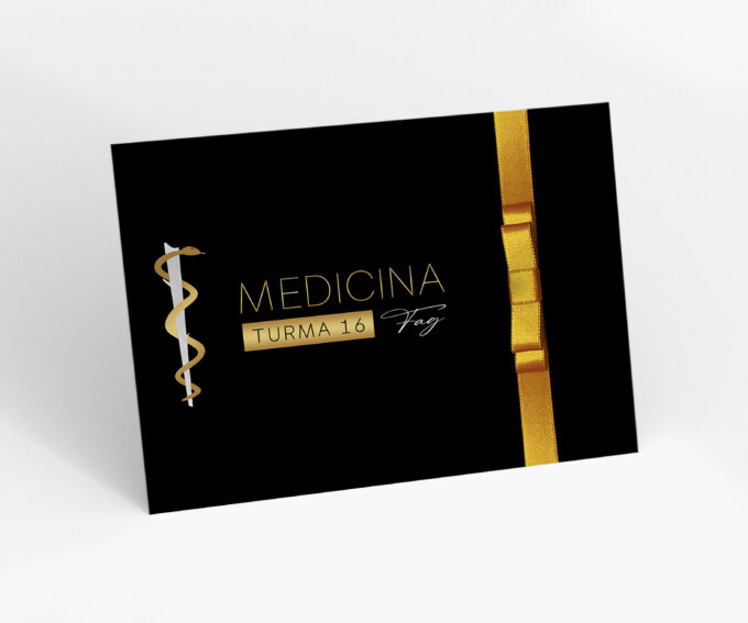 Convite Para Formatura Preto e Dourado Medicina Papel Alta Alvura