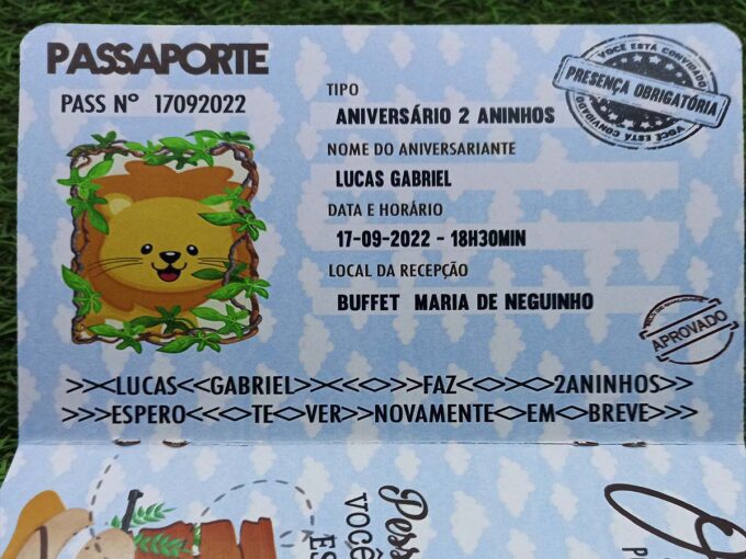Convite Passaporte para aniversario Infantil Safari