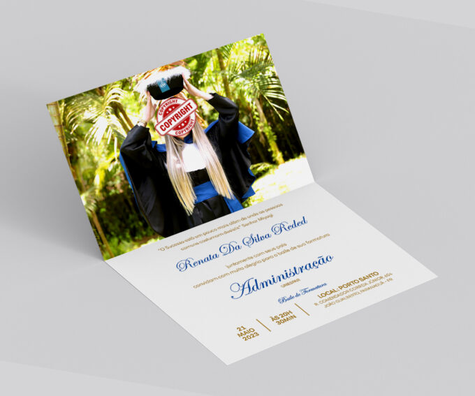 Convite Azul e Preto Para Formatura Curso de Administração Com Foto