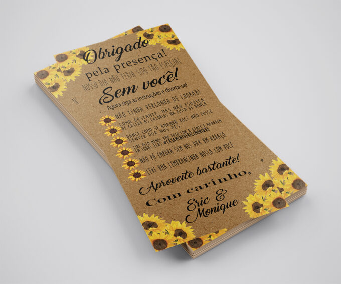 Agradecimento de Mesa para Casamento Rústico Girassol