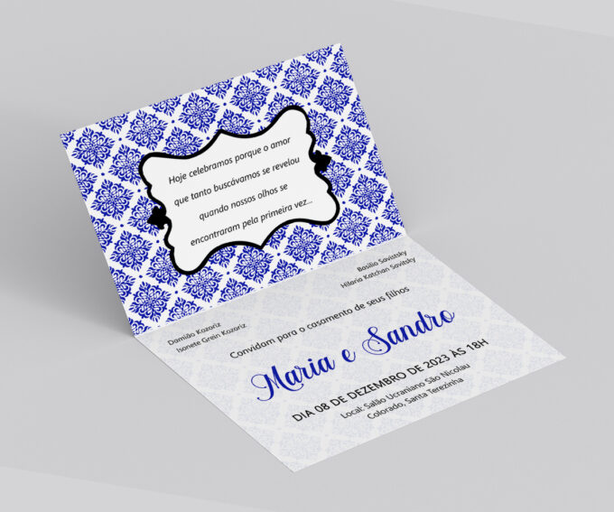 Convite personalizado para casamento Aniversário Bodas Azul Royal e Preto