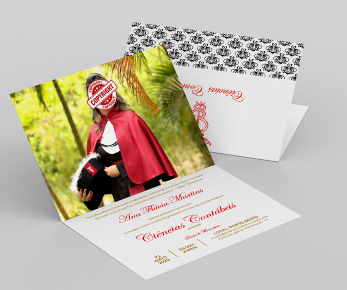 Convite Vermelho Para Formatura Curso de Ciências Contábeis Com Foto