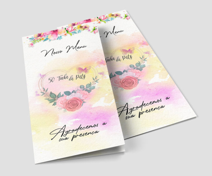 Menu Cardápio de Mesa para Aniversário Festa Aquarela