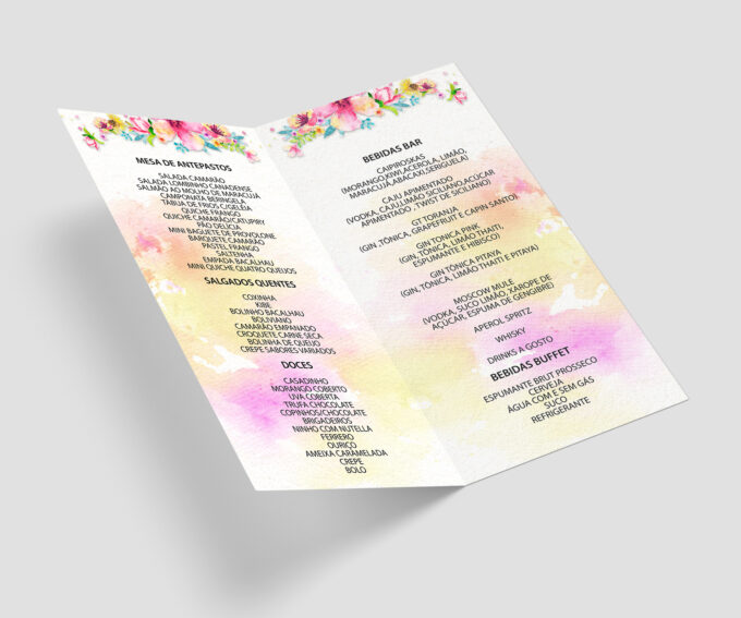 Menu Cardápio de Mesa para Aniversário Festa Aquarela