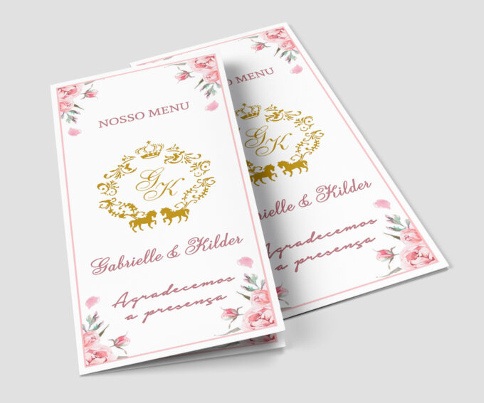 Menu Cardápio de Mesa Plaquinha Aniversário Floral Rosê