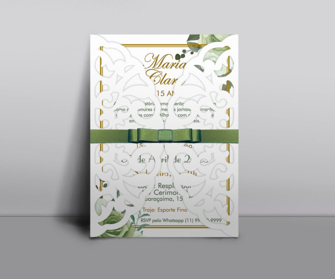 Convite Rendado para Aniversário de 15 Anos Floral Verde