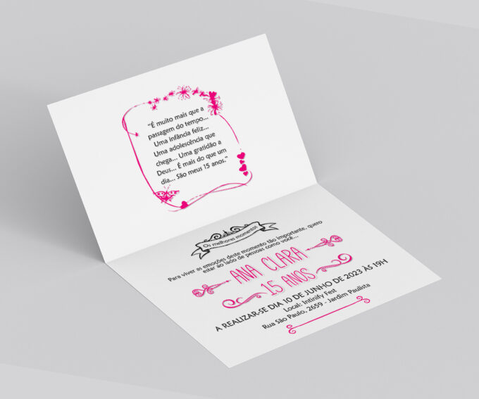 Convite Personalizado para Aniversário 15 Anos Debutante Rosa Pink Listras