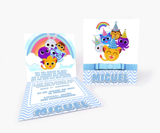 Convite Personalizado Aniversário Infantil Tema Bolofofos Azul