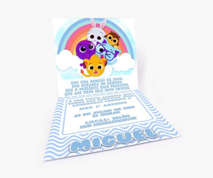 Convite Personalizado Aniversário Infantil Tema Bolofofos Azul