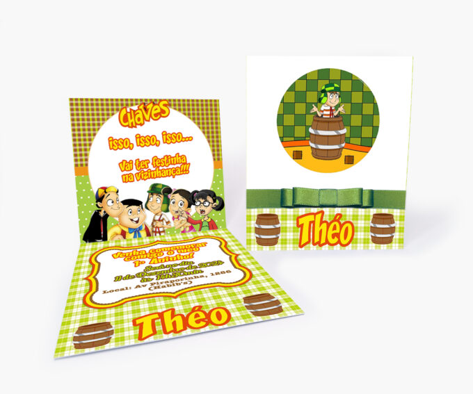 Convite Infantil Aniversário 1 Aninho Personalizado Tema Chaves Barril Verde