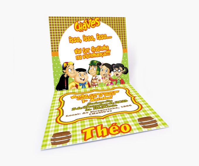Convite Infantil Aniversário 1 Aninho Personalizado Tema Chaves Barril Verde
