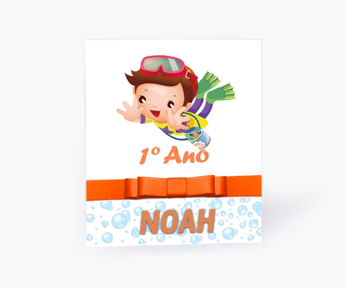 Convite Personalizado Infantil Aniversário Tema Fundo do Mar Azul Laranja