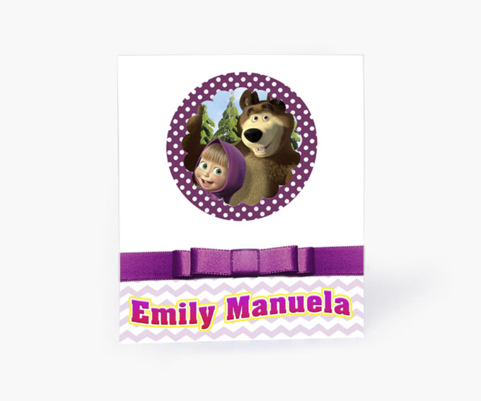 Convite Personalizado Infantil Aniversário Masha e o Urso Roxo Lilás Poá