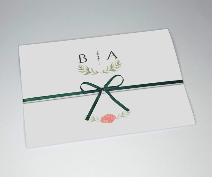 Convite duas dobras Personalizado Para Casamento floral rosa e verde