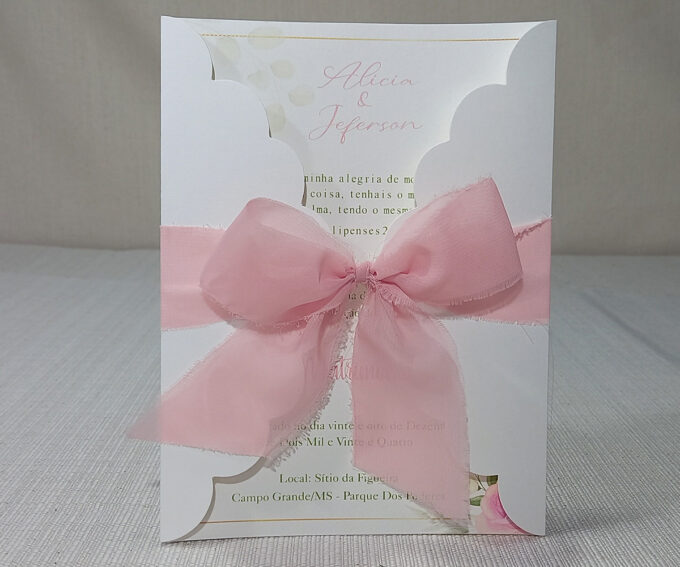 Convite Clássico em Papel Especial Markatto Casamento floral Rosa Bebê