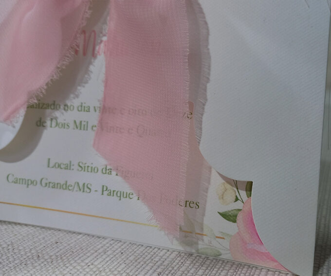 Convite Clássico em Papel Especial Markatto Casamento floral Rosa Bebê