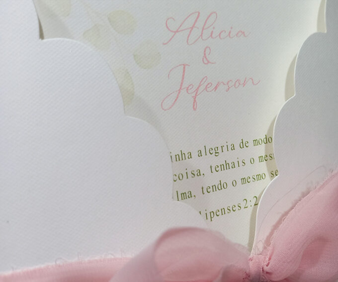 Convite Clássico em Papel Especial Markatto Casamento floral Rosa Bebê