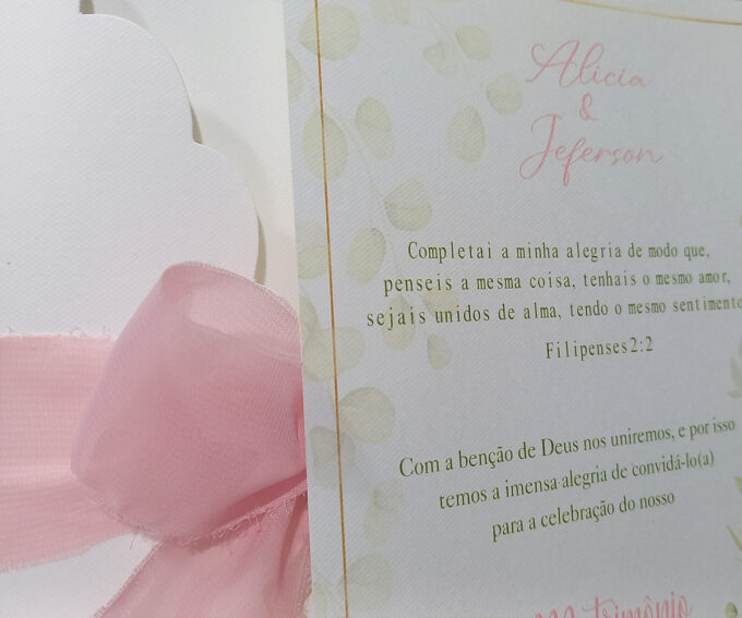 Convite Clássico em Papel Especial Markatto Casamento floral Rosa Bebê