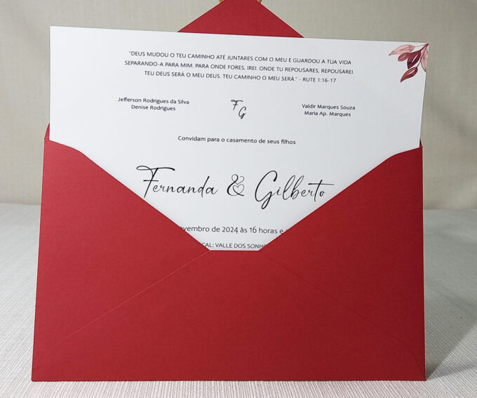 Convite com envelope carta Marsala casamento 15 anos aniversário