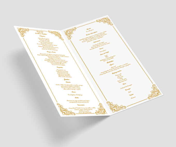 Menu Cardápio de Mesa Festa Casamento noivado aniversario Dourado