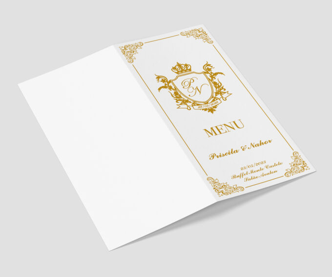 Menu Cardápio de Mesa Festa Casamento noivado aniversario Dourado