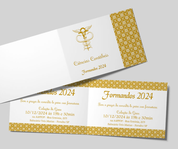 Convite para Formatura Ciências Contábeis Dourado Personalizado Formandos