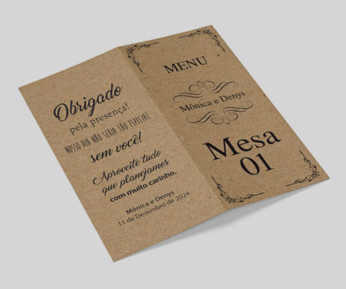 Menu Cardápio de Mesa com numeração Festa Rústica Casamento noivado aniversario